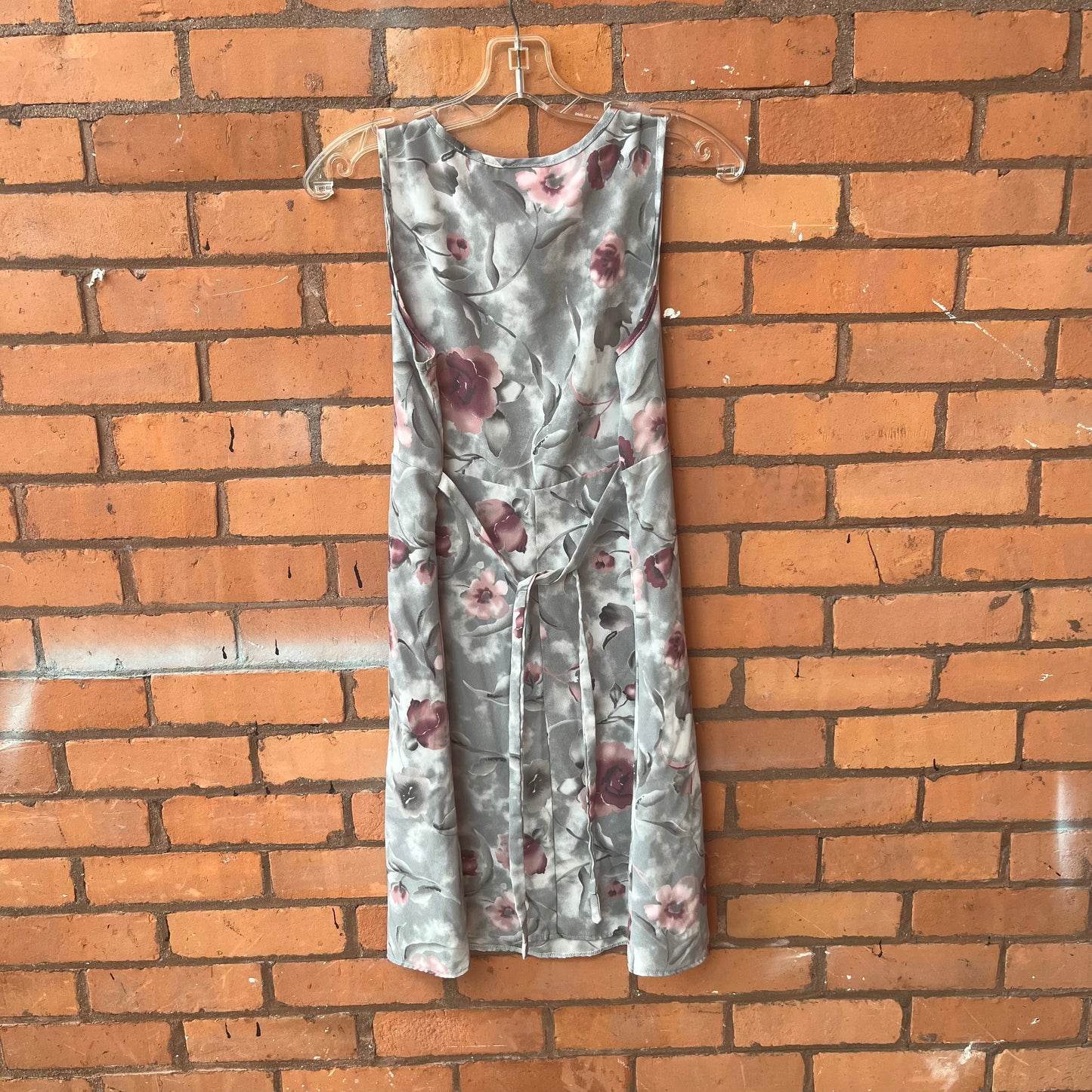 90’s Vintage Grey & Rose Floral Midi Dress / Size 10