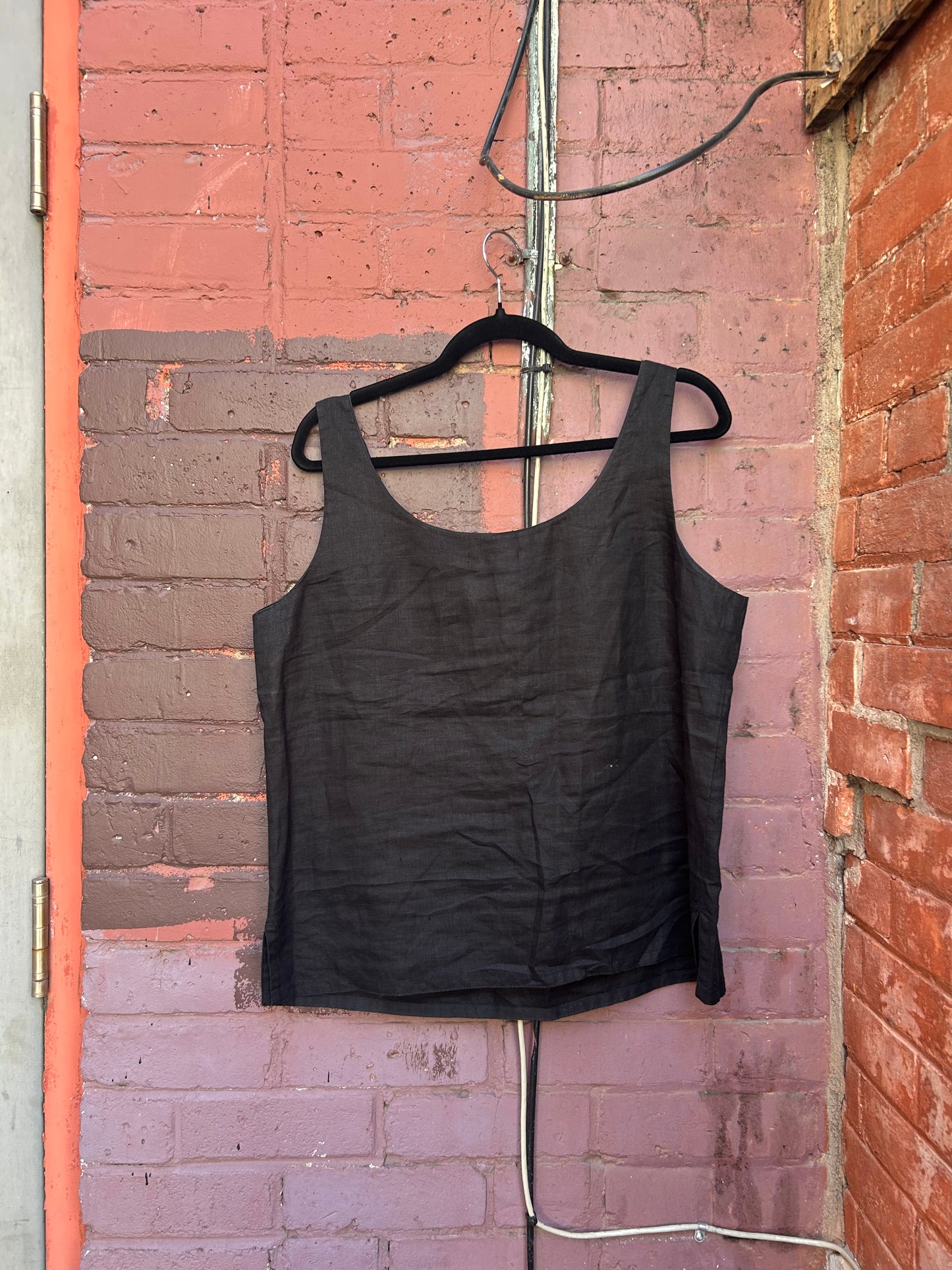 Y2K Vintage Black Linen Button Down Tank Top / Size L