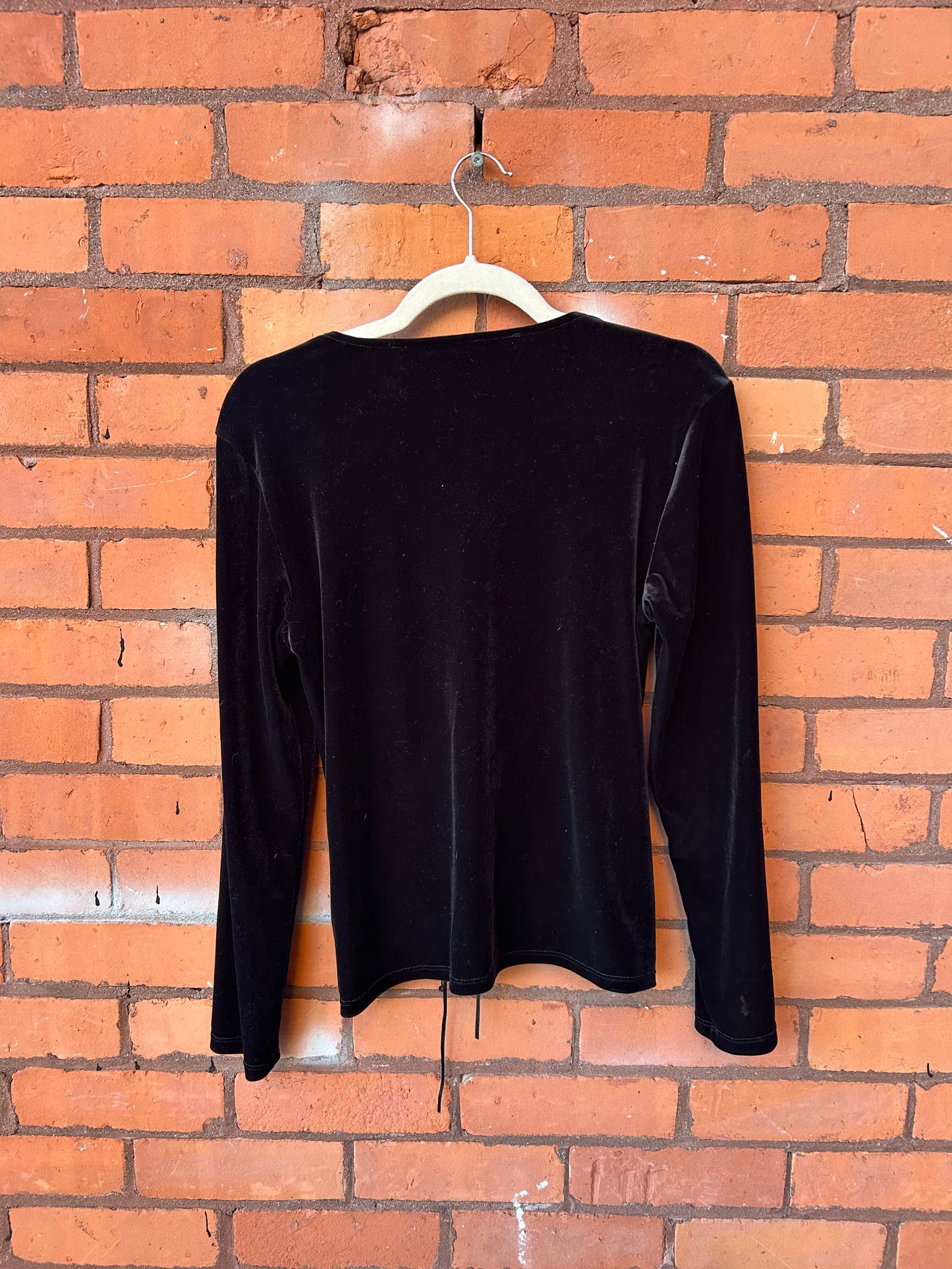 90’s Vintage Black Velvet Gathered Longsleeve Top / Size M-L