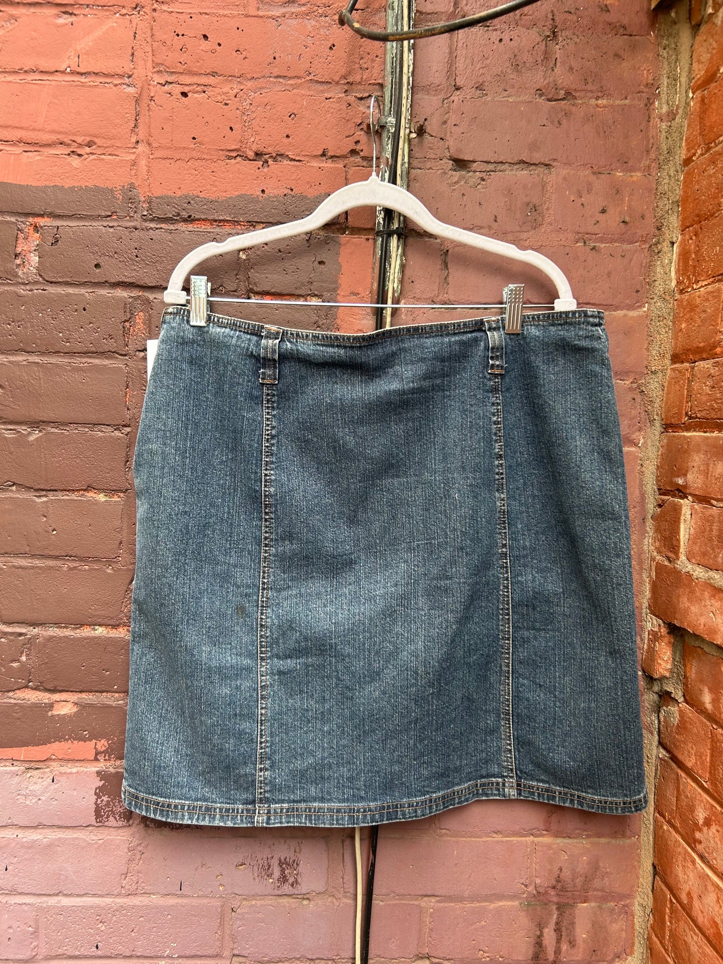 90's Vintage Denim Zipper Slit Mini Skirt / 36 Waist