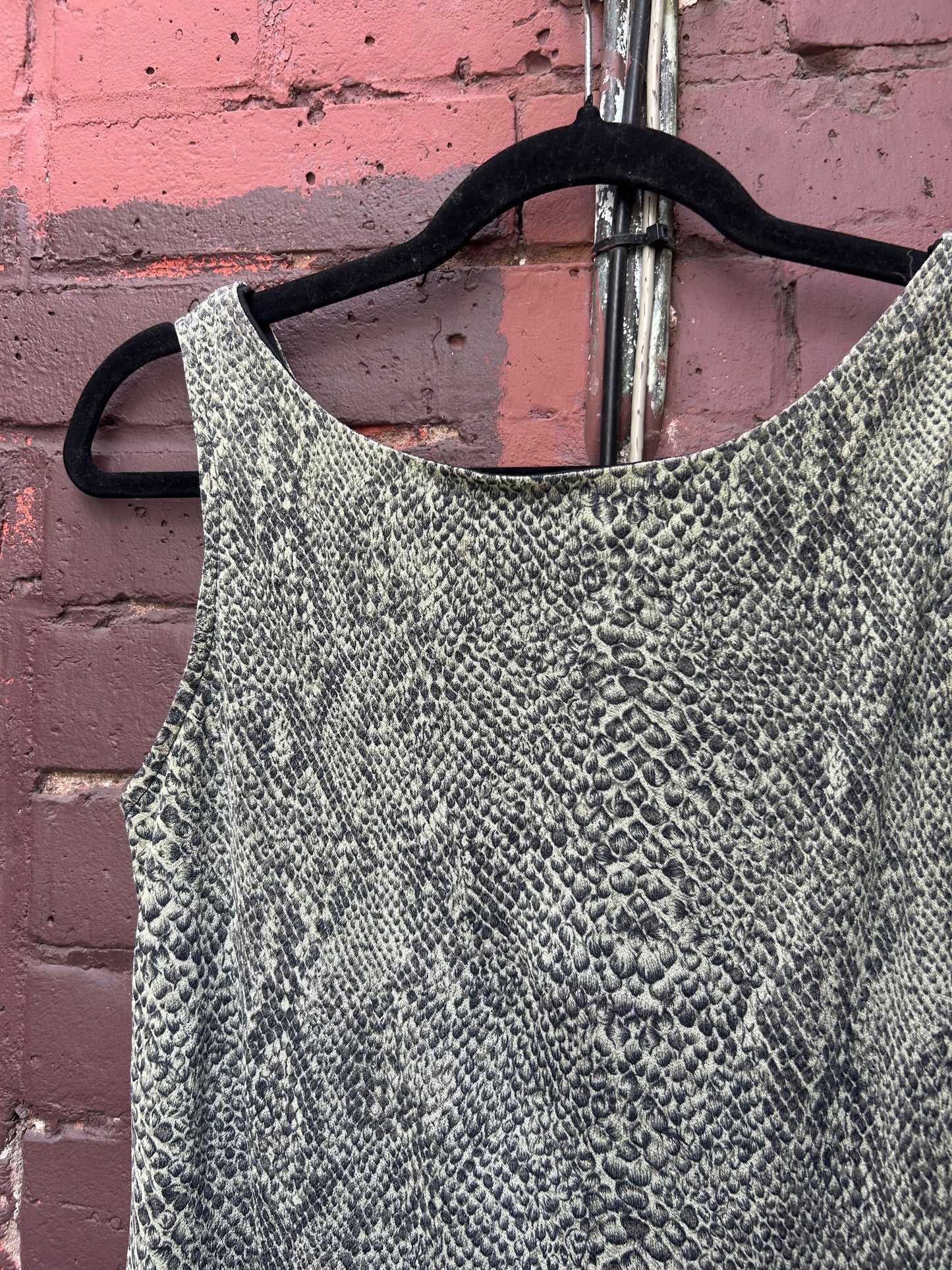 90's Vintage Green Snake Skin Print Mini Dress / Size 8