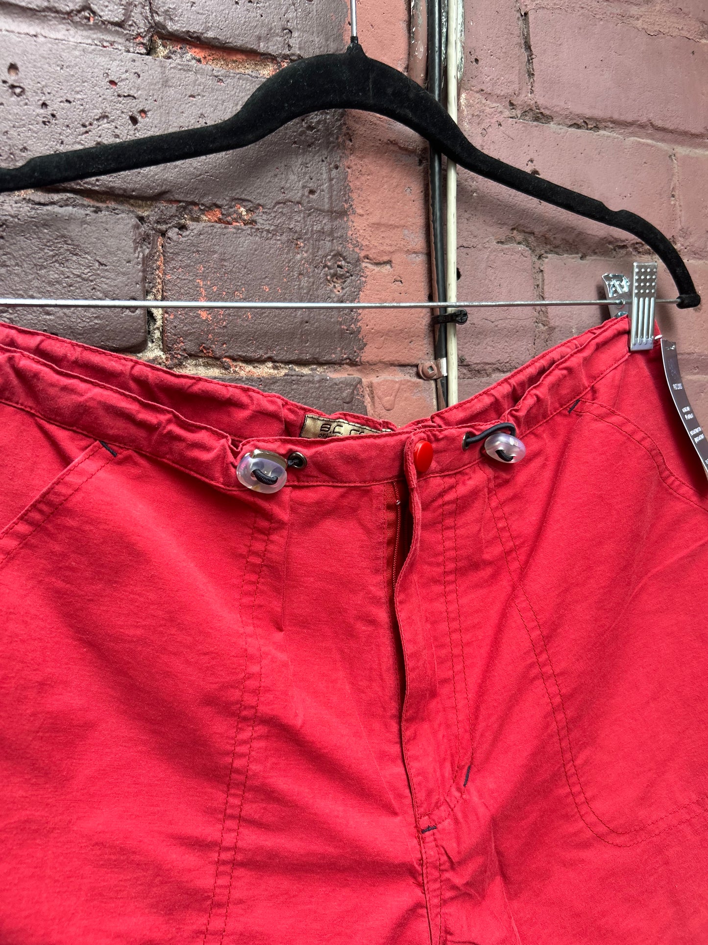 90's Vintage Red Nylon Cargo Shorts / 32 Waist