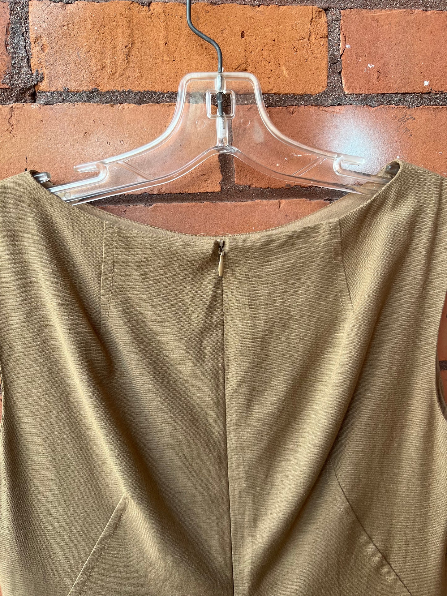 90’s Vintage Brown Linen Blend High Neck Midi Dress / Size 4