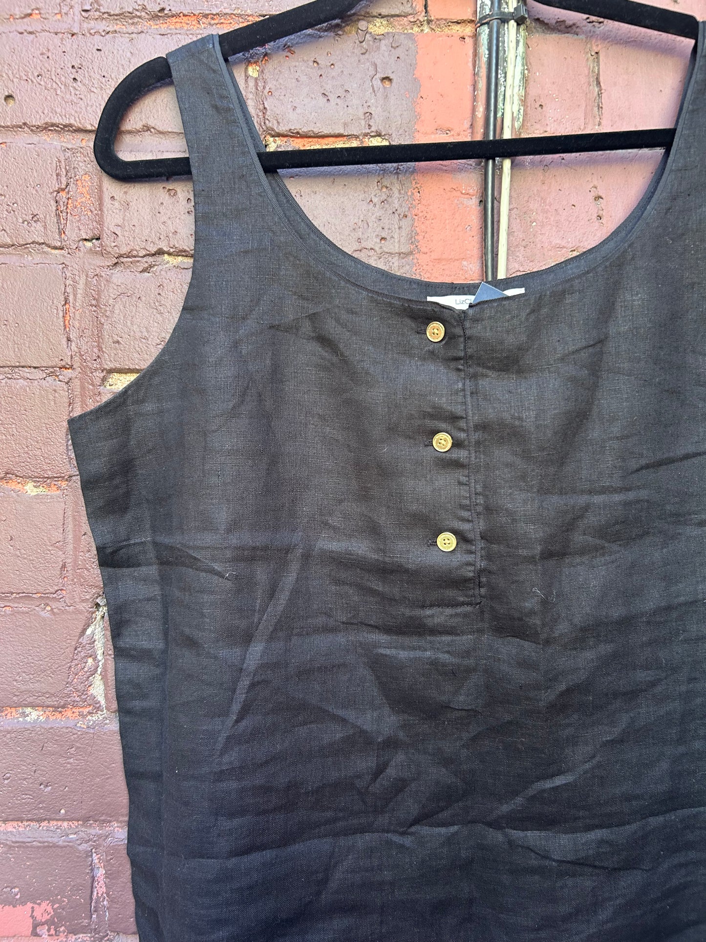 Y2K Vintage Black Linen Button Down Tank Top / Size L