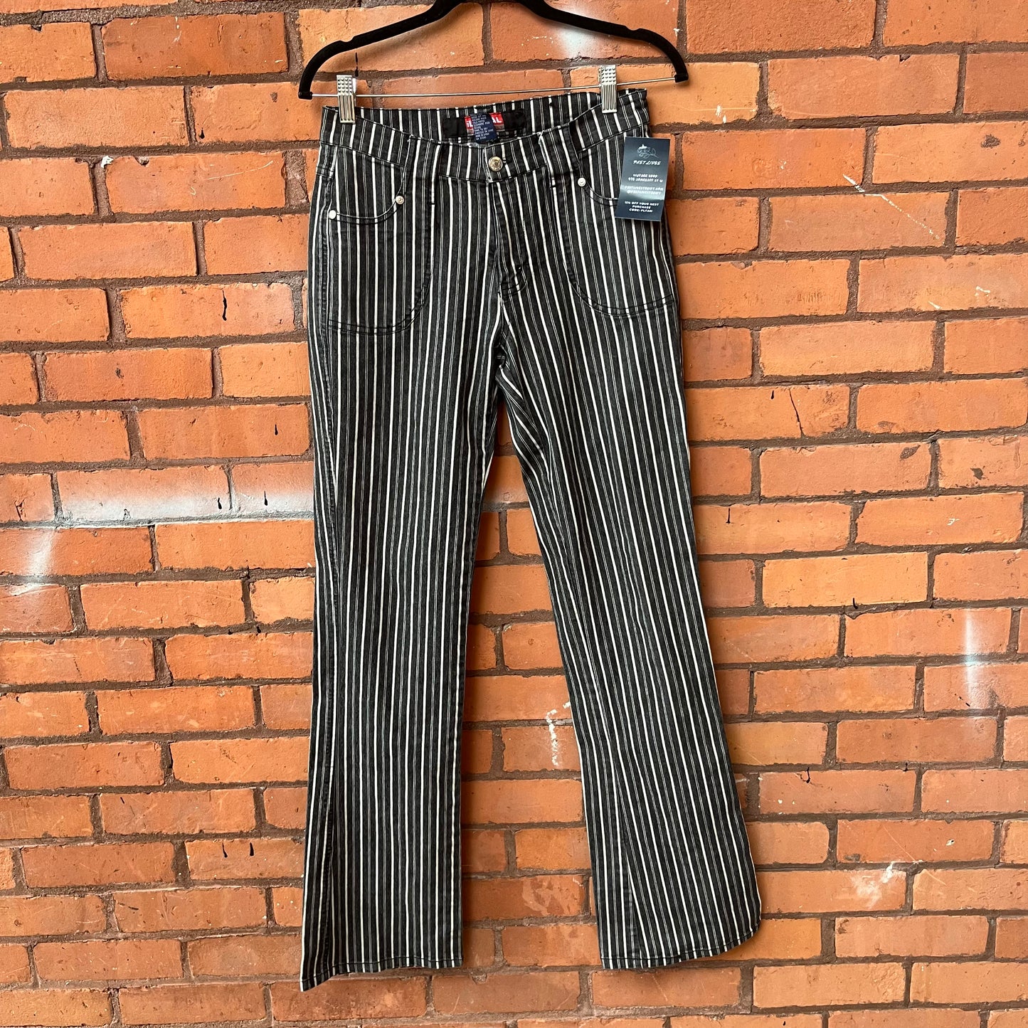 Y2K Vintage Black & White Pinstripe Flare Jeans / 28 Waist