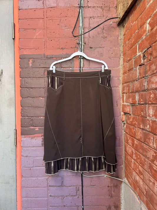 Y2K Vintage Brown Ruffle Midi Skirt / 38 Waist