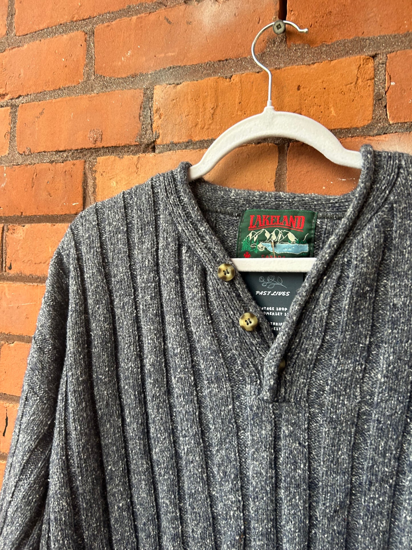 90’s Vintage Blue Ribbed Henley Sweater / Size XXL