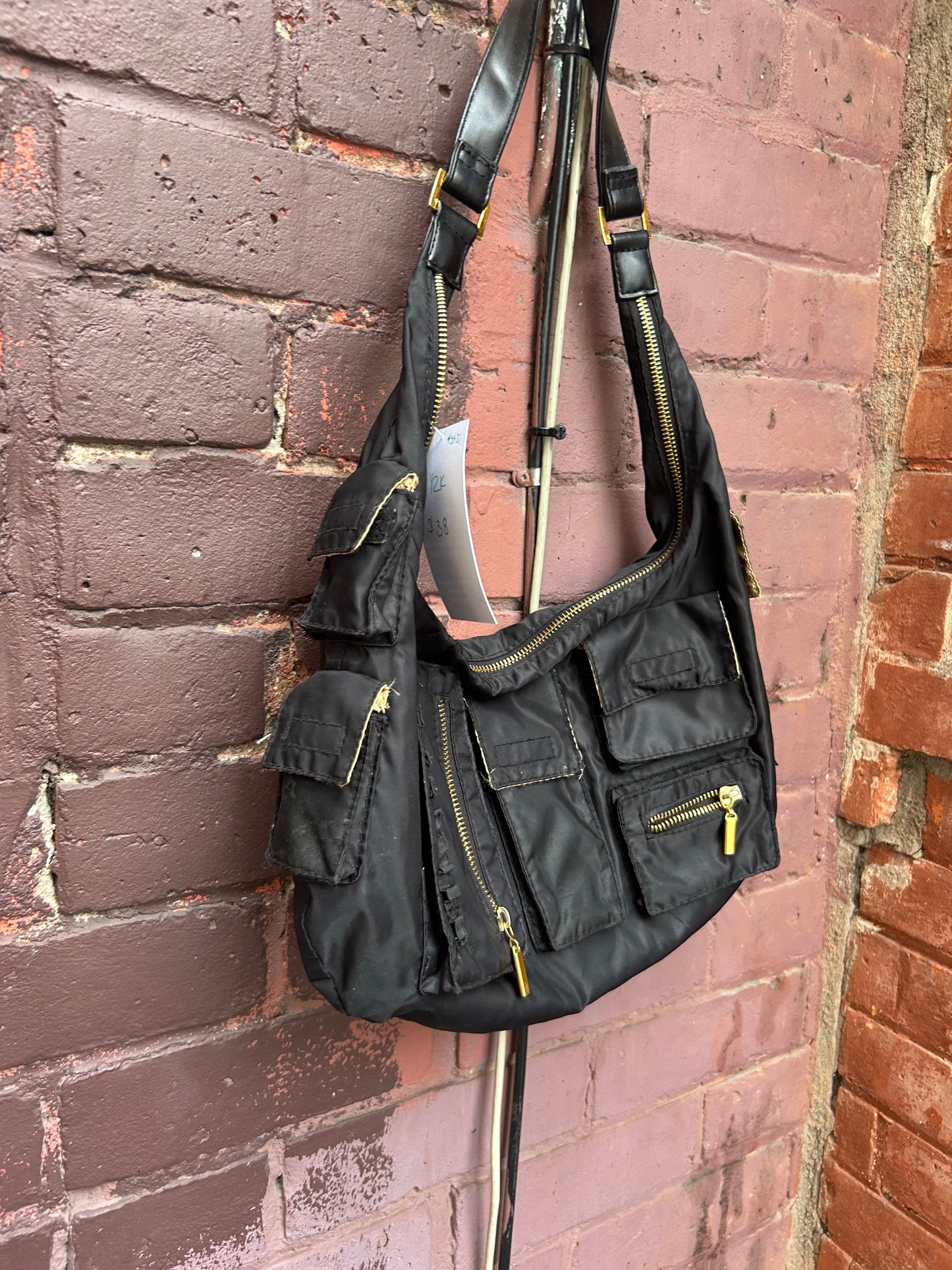 Y2K Vintage Black Nylon Cargo Shoulder Purse