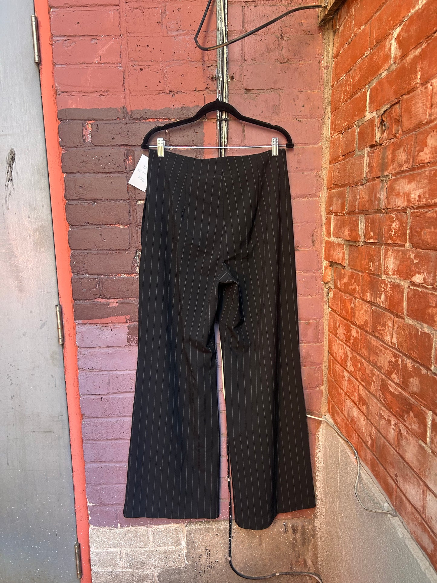 Y2K Vintage Black Pinstripe Wide Leg Trousers / 32 Waist