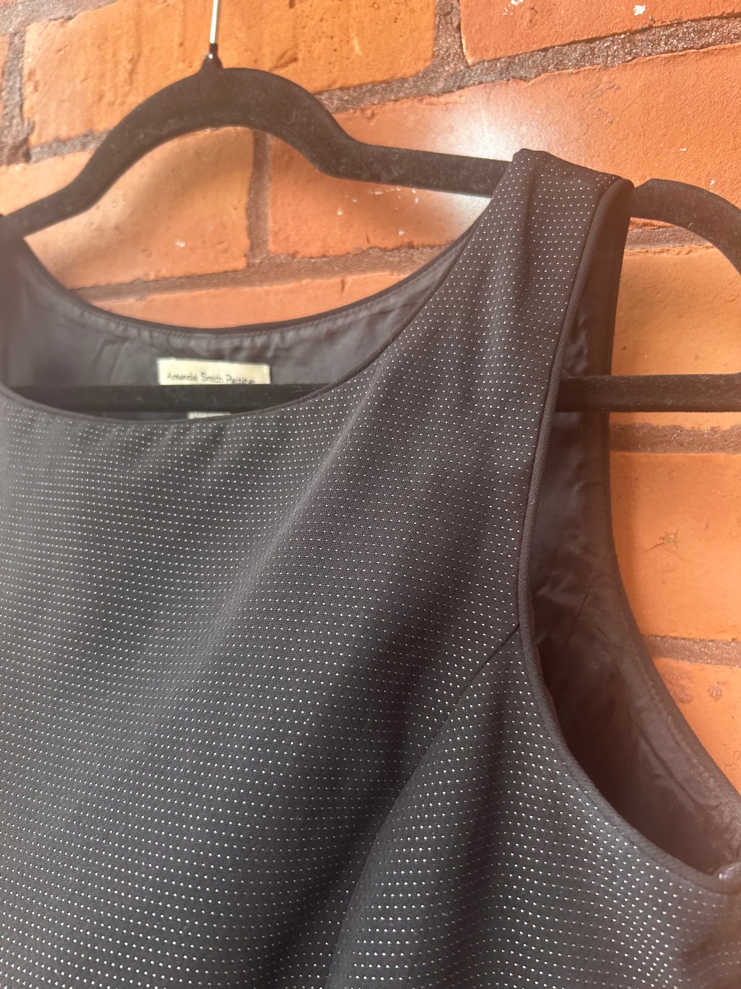 90's Vintage Black Micro Polka Dot High Neck Structured Tank / Size M