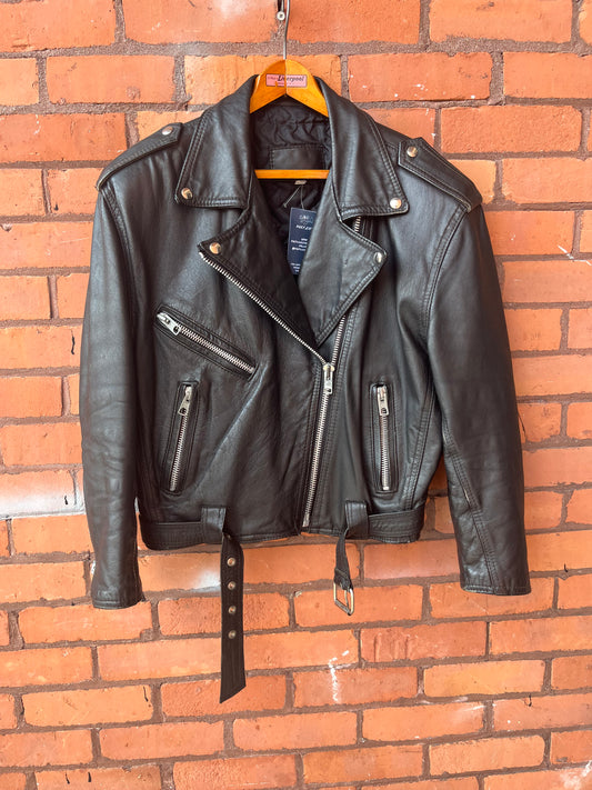 90’s Vintage Classic Black Leather Biker Jacket / Size L