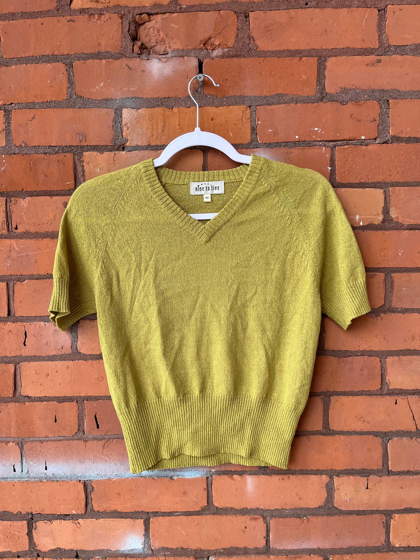 90’s Vintage Chartreuse Light Knit Cardigan & Tee Set / Size S