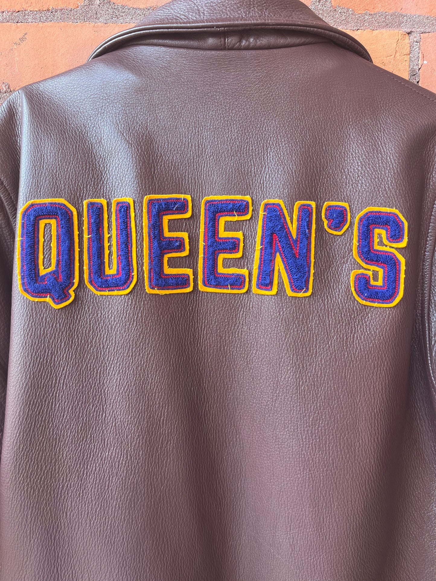 2017 Queens Burgundy Leather Varsity Letterman Jacket / Size M-L