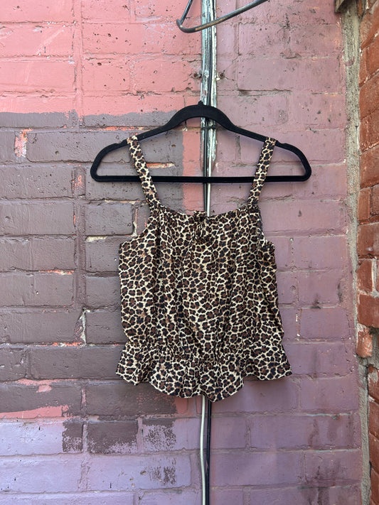 Y2K Vintage Leopard Print Ruched Tank / Size S