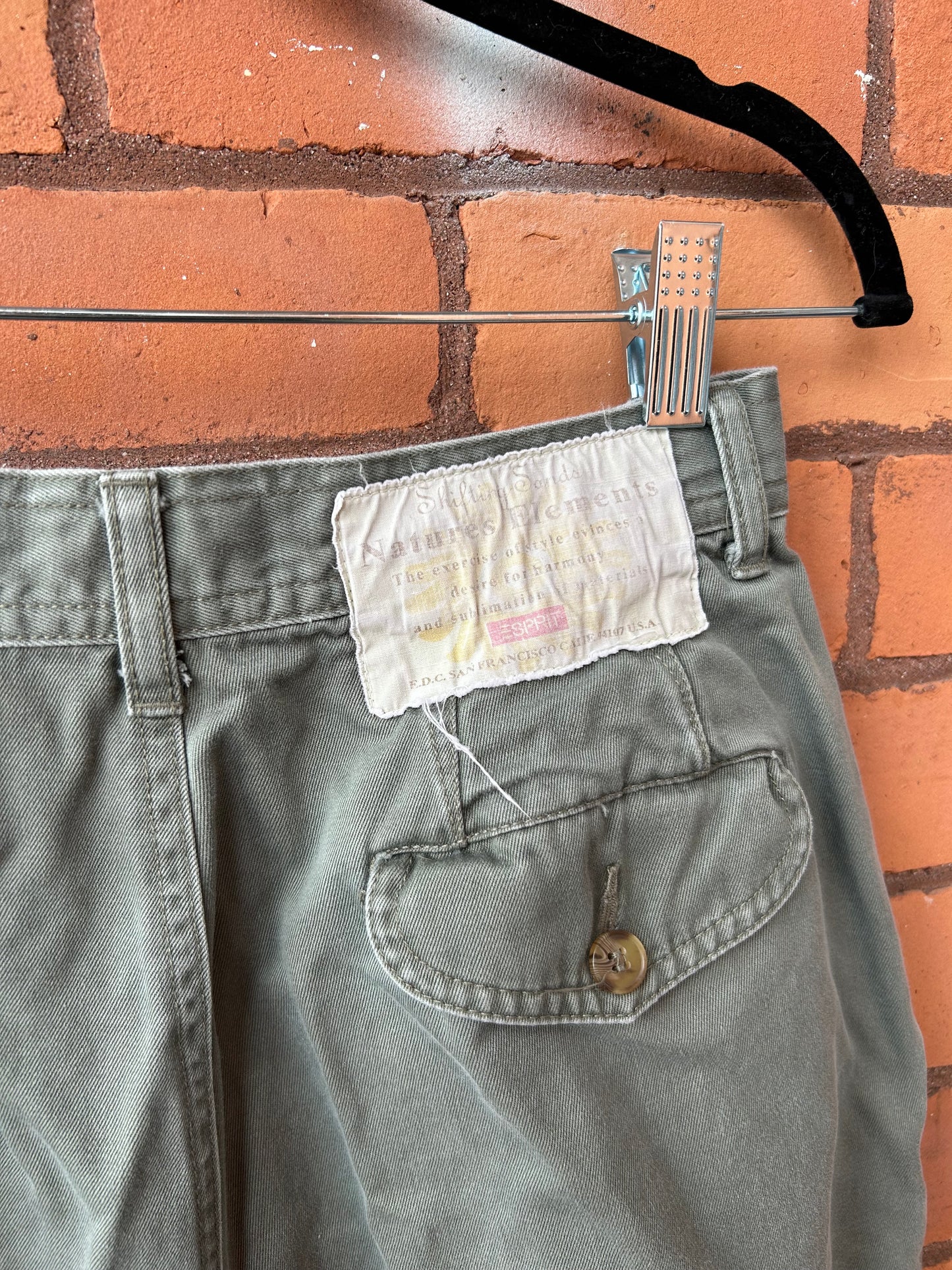 90’s Vintage Sage Green High Waist Pleated Cotton Trousers / 28 Waist