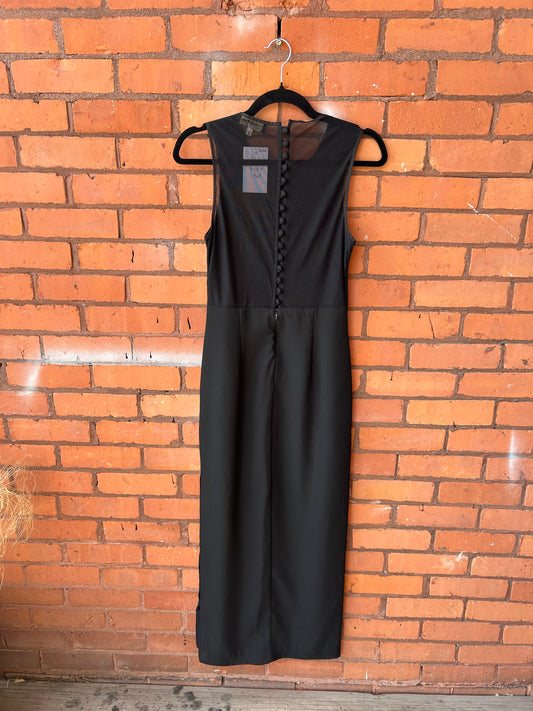 90’s Vintage Black Mesh & Button Back Dress / Size 4