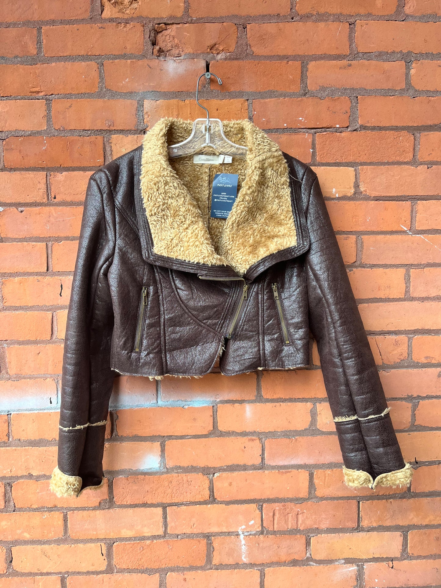 Y2K Vintage Brown & Beige Faux Fur Cropped Jacket / Size S