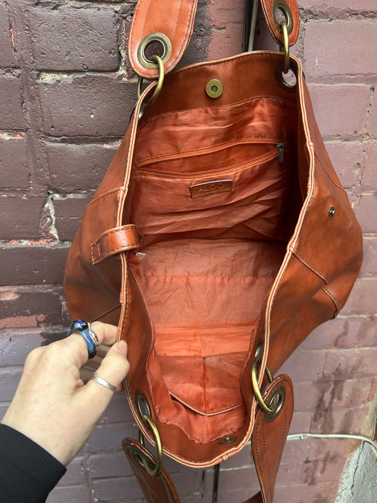 Y2K Vintage Aldo Faux Brown Leather Chunky Grommet Shoulder Purse