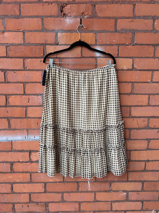 Y2K Vintage Cream & Brown Polka Dot Tiered Ruffle Midi Skirt / 34-38 Waist