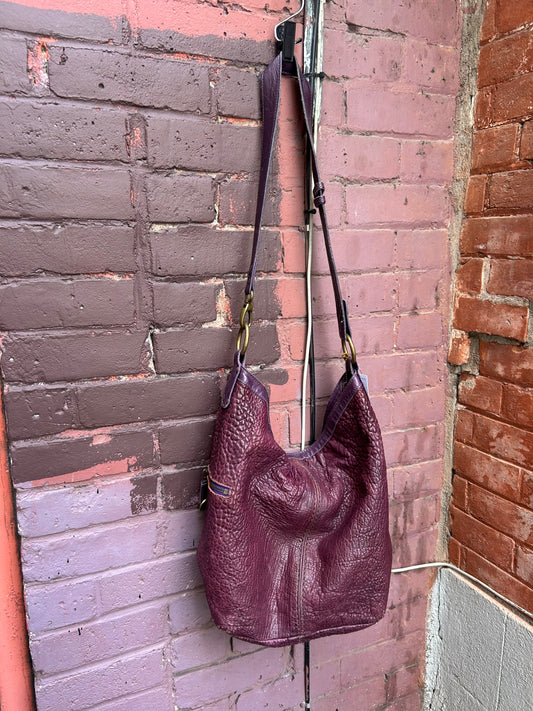 Y2K Vintage Roots Purple Leather Large Bucket Bag