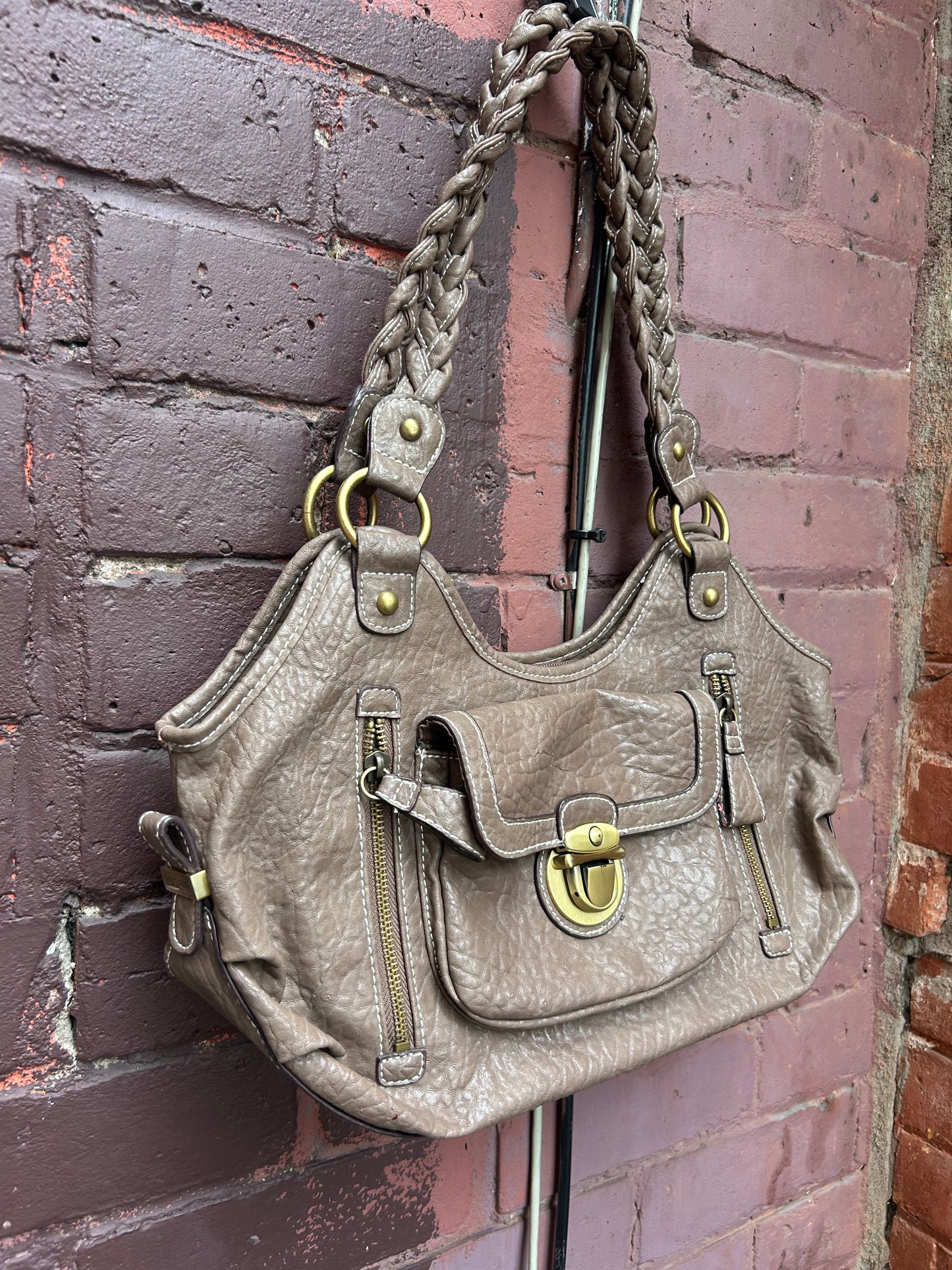 Y2K Vintage Taupe Faux Leather Shoulder Purse