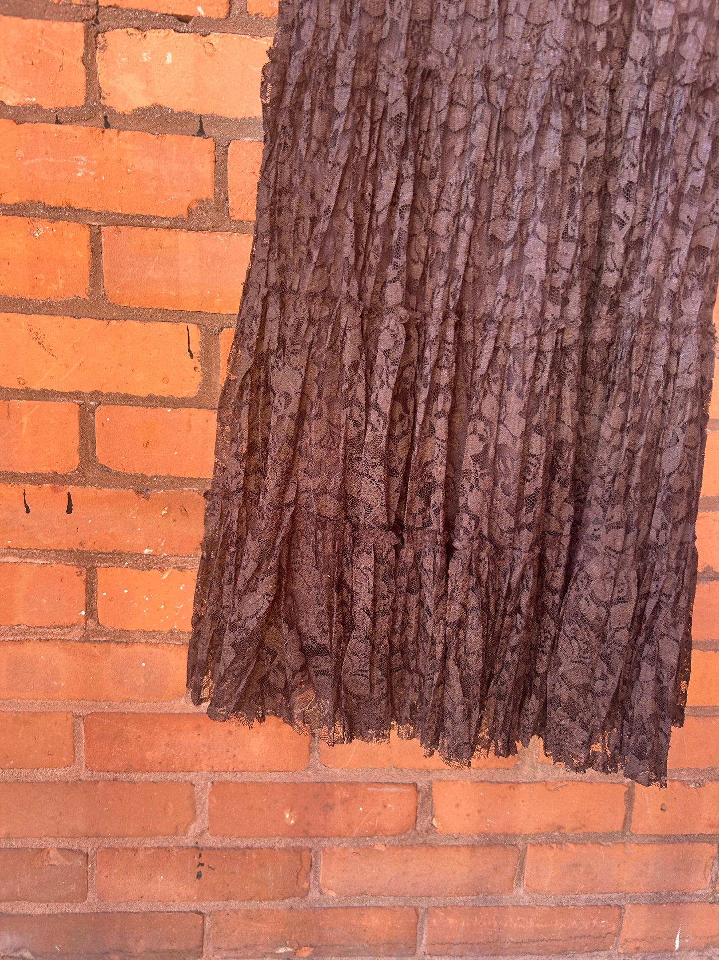 90’s Vintage Brown Lace Tiered Dress / Size 14
