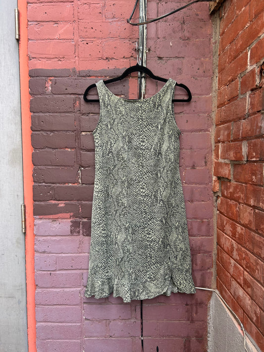 90's Vintage Green Snake Skin Print Mini Dress / Size 8