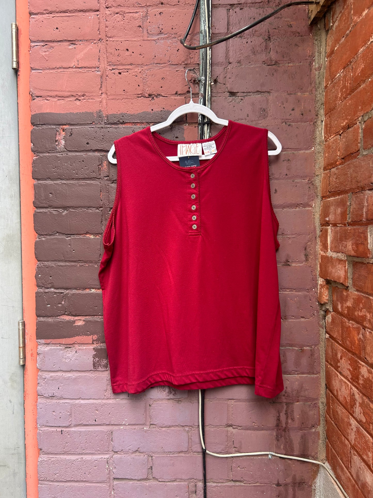 90's Vintage Red Henley Tank / Size 3X
