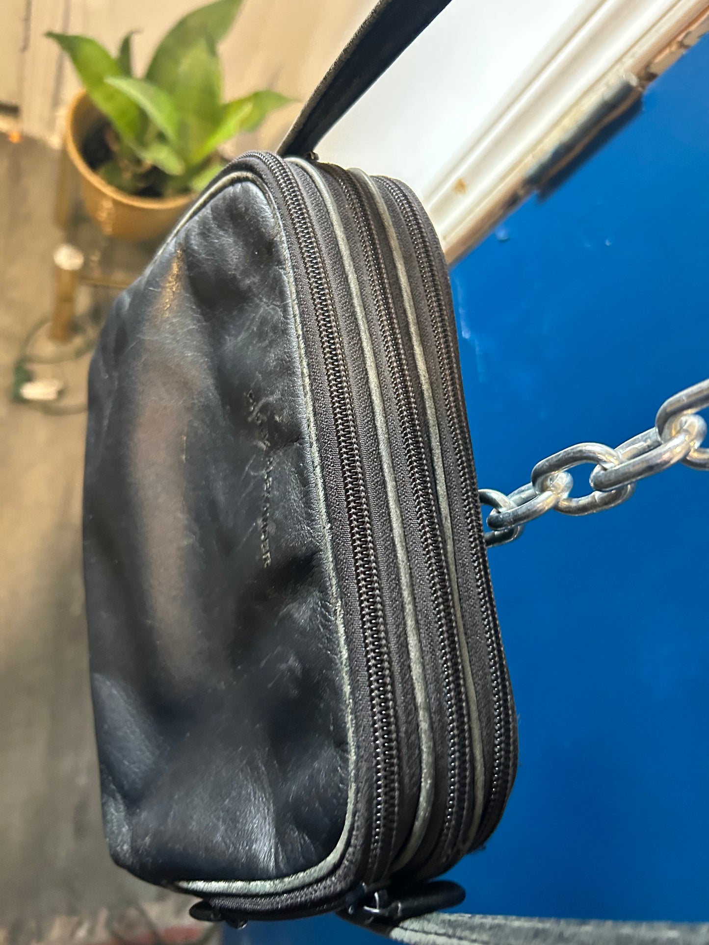 90’s Vintage Square Black Leather Crossbody Bag