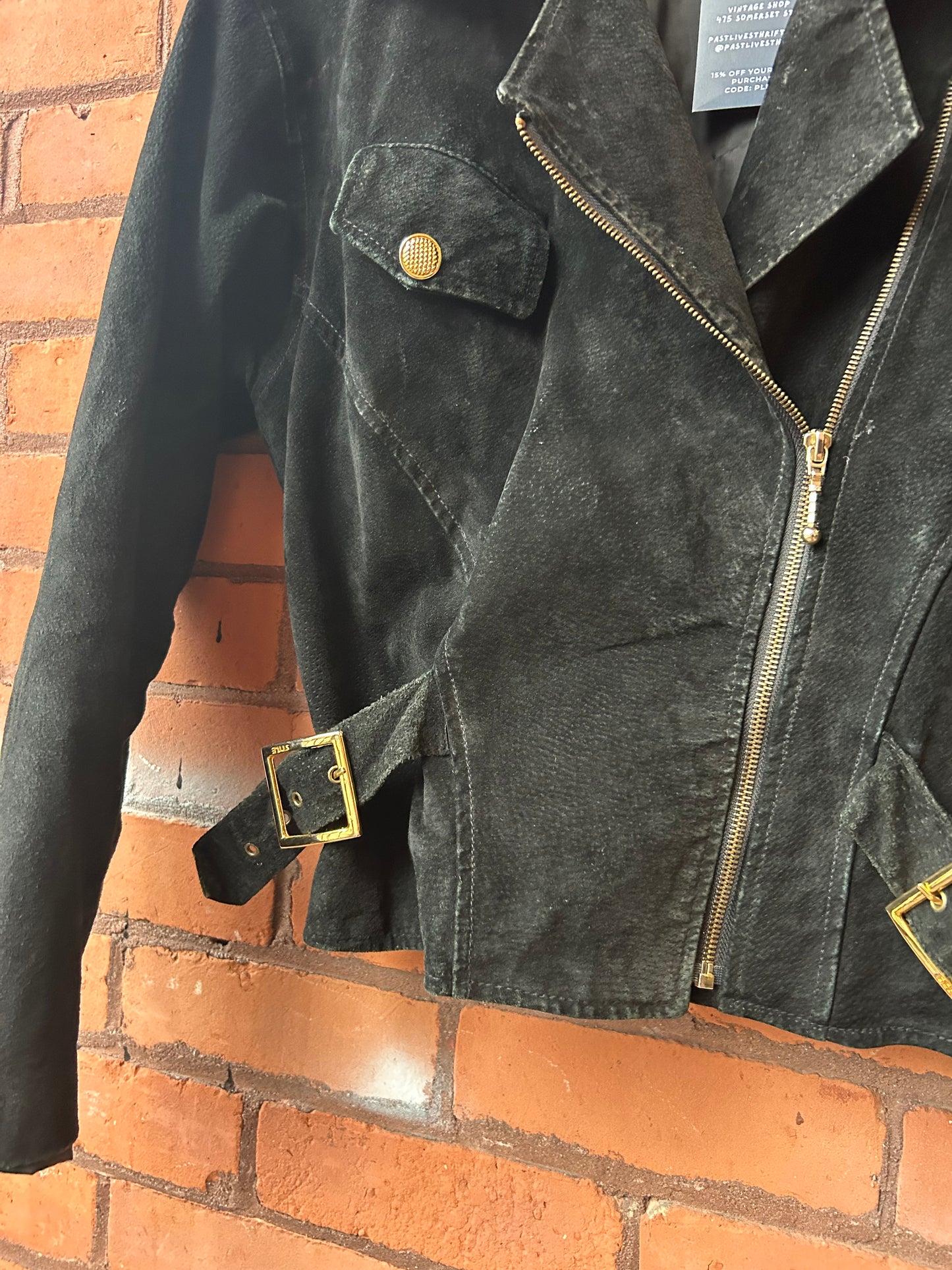 80’s Vintage Black Suede Buckle Moto Jacket / Size S