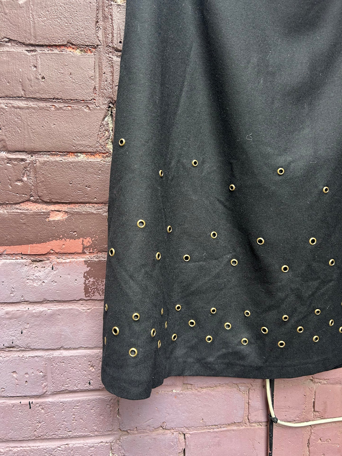 Y2K Vintage Black Wool Blend Grommet Midi Skirt / 34 Waist