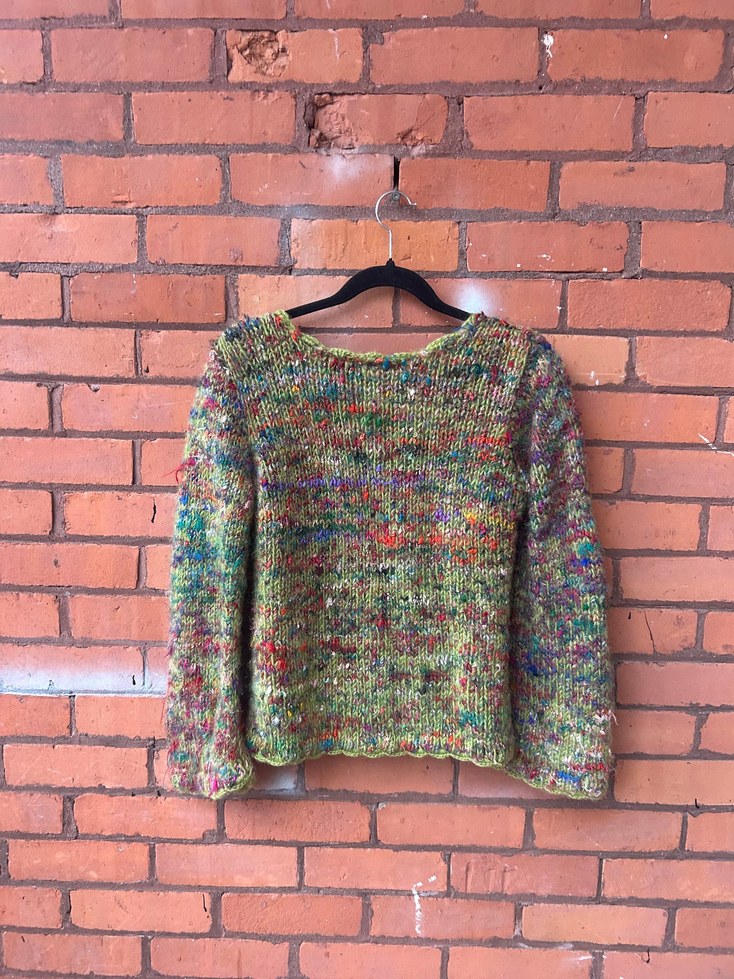90’s Vintage Green & Rainbow Chunky Wool Cardigan / Size M