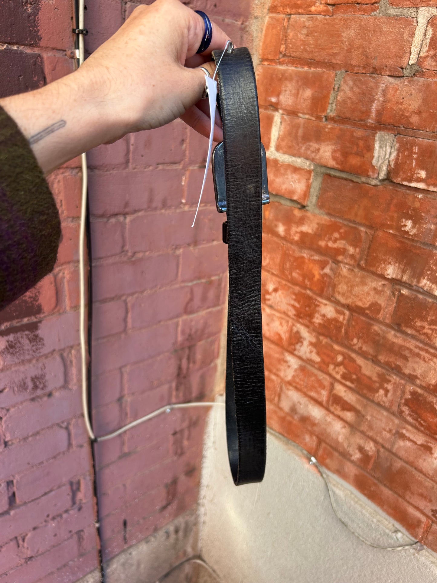 90's Vintage Black Leather Classic Belt / Size S-M