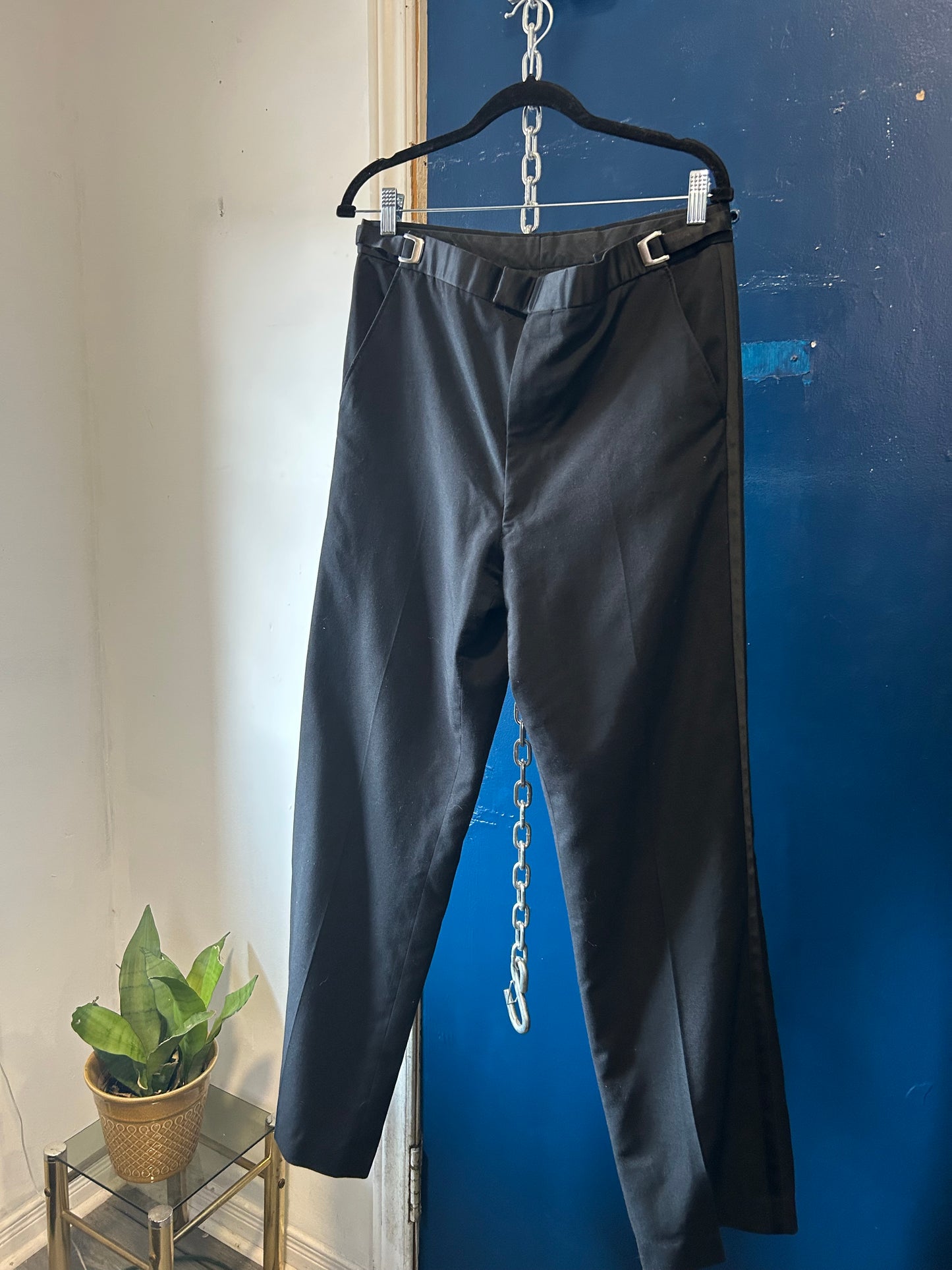 90’s Vintage Black Adjustable Buckle Waist Trousers / 32-36 Waist