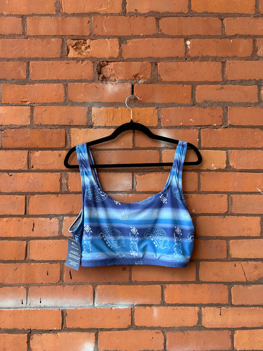 90’s Vintage Blue Paisley Swim Top / Size XXL