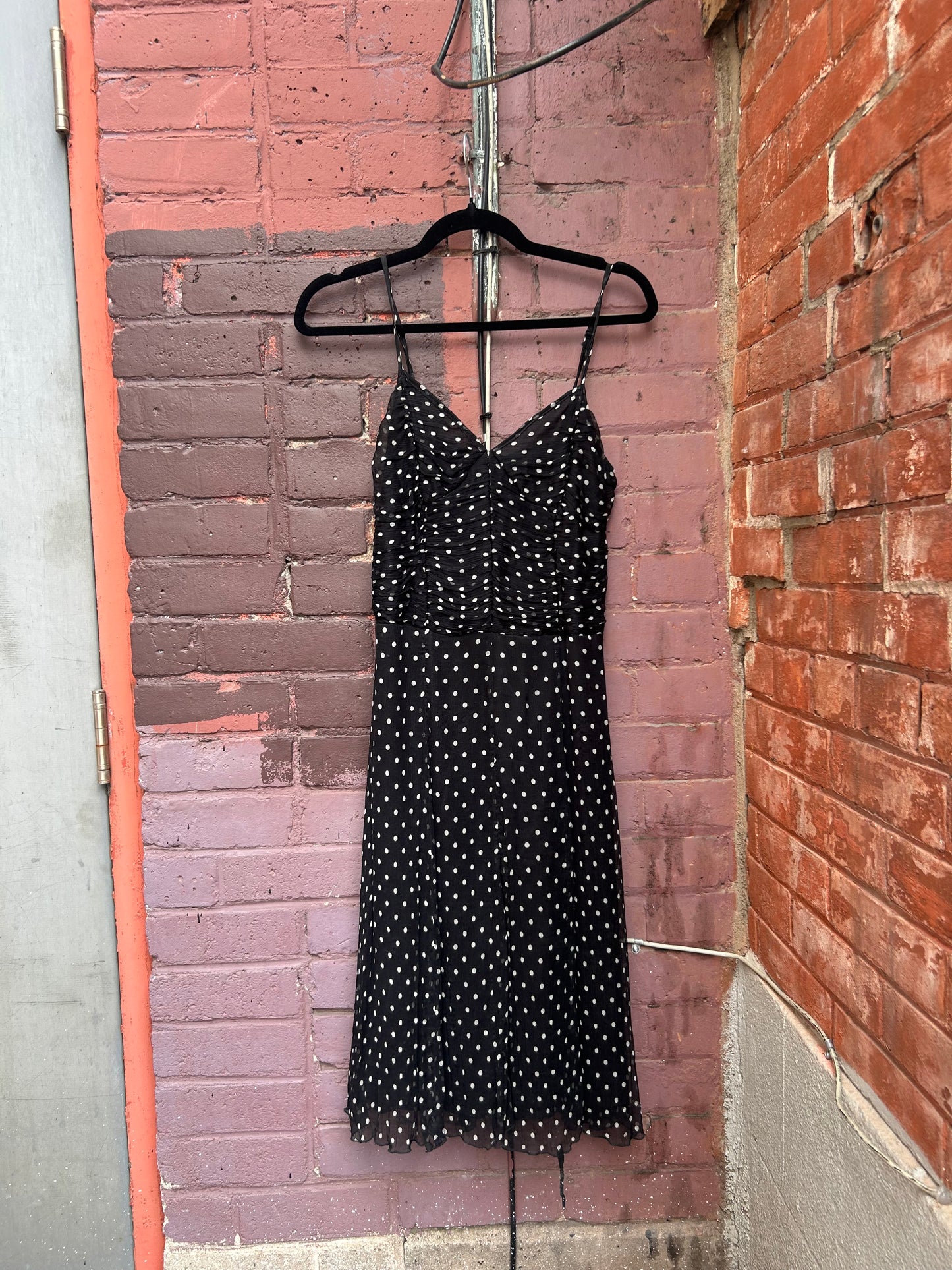 Y2K Vintage Black & White Polka Dot Silk Dress / Size 2