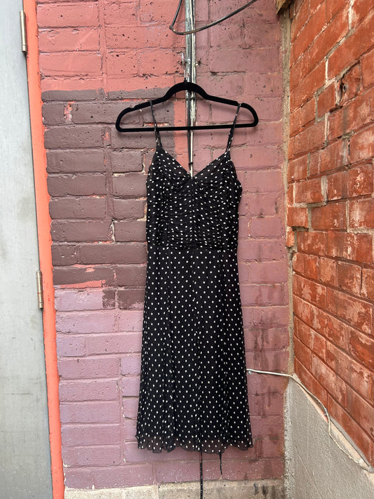 Y2K Vintage Black & White Polka Dot Silk Dress / Size 2