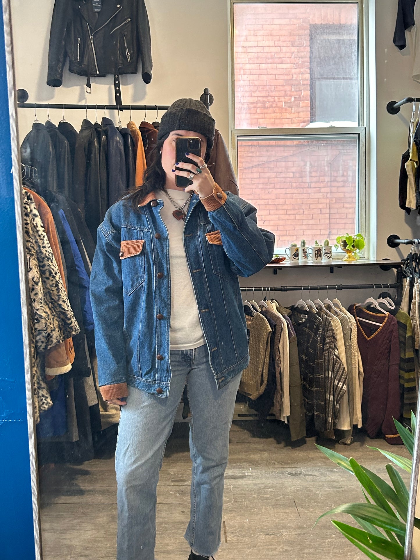 90’s Vintage Blue & Brown Denim Jacket / Size L