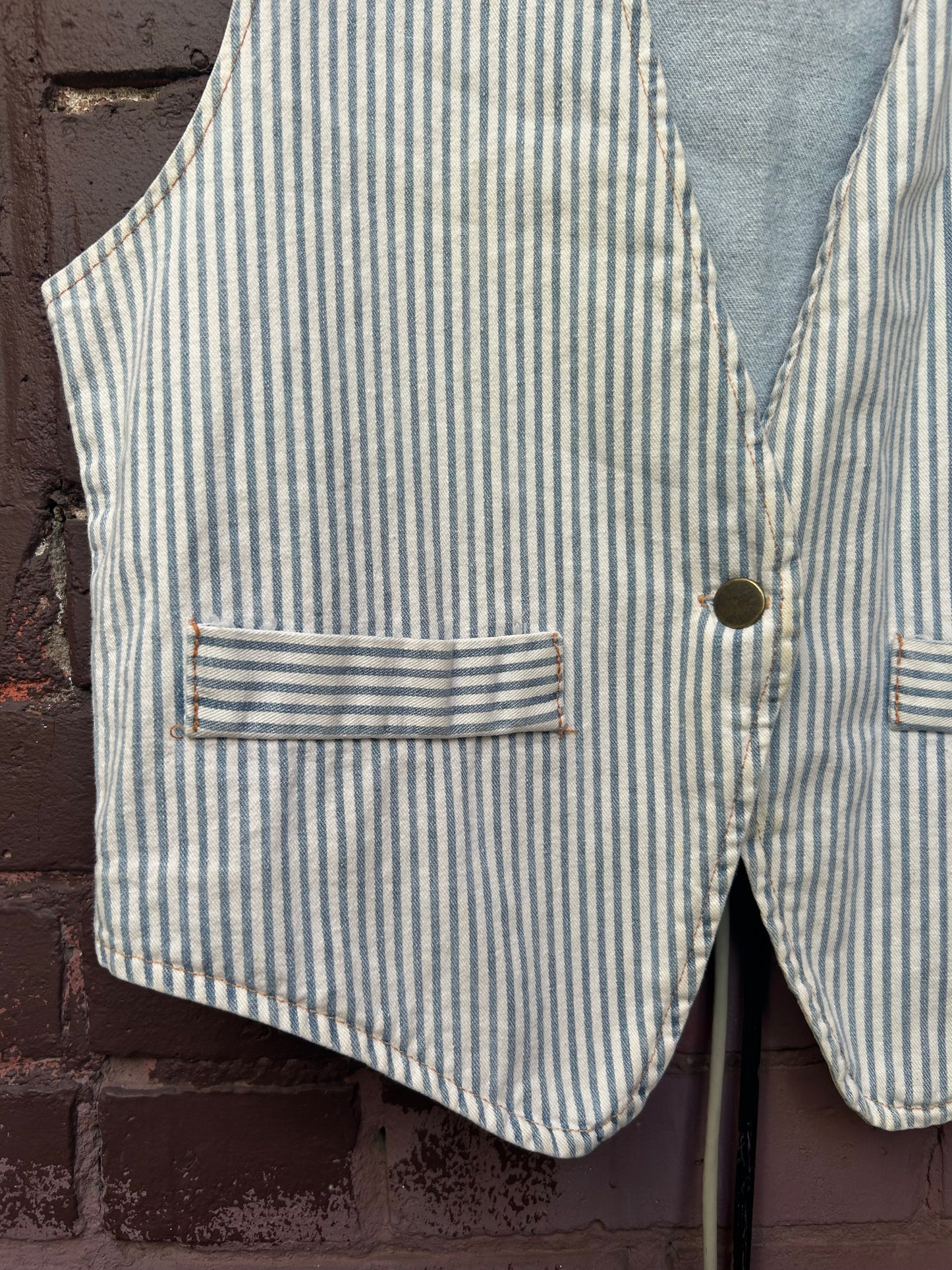 90's Vintage Blue & White Striped Denim Vest / Size M