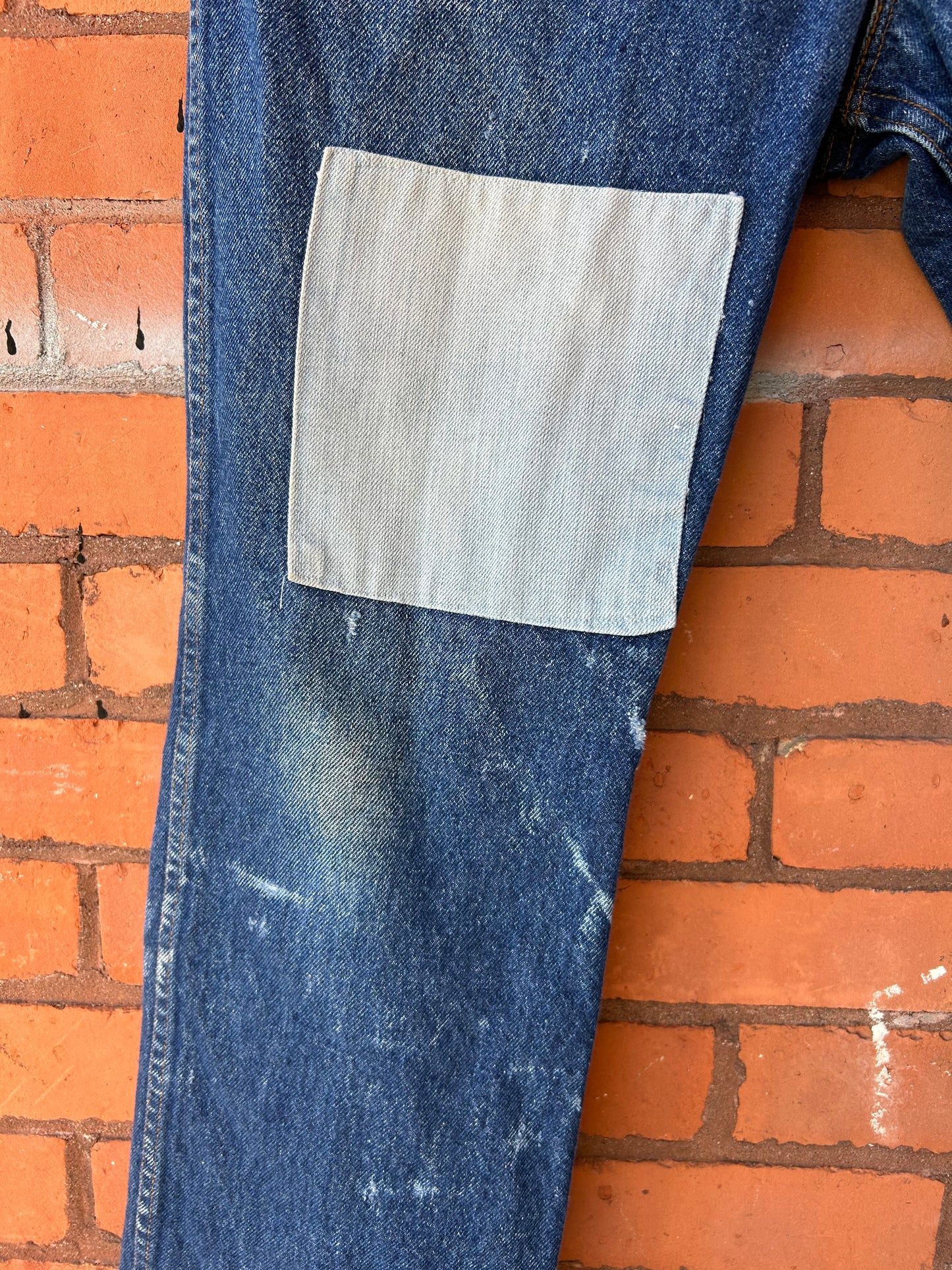 90’s Vintage Patched Distressed Dark Wash Jeans / 36 Waist