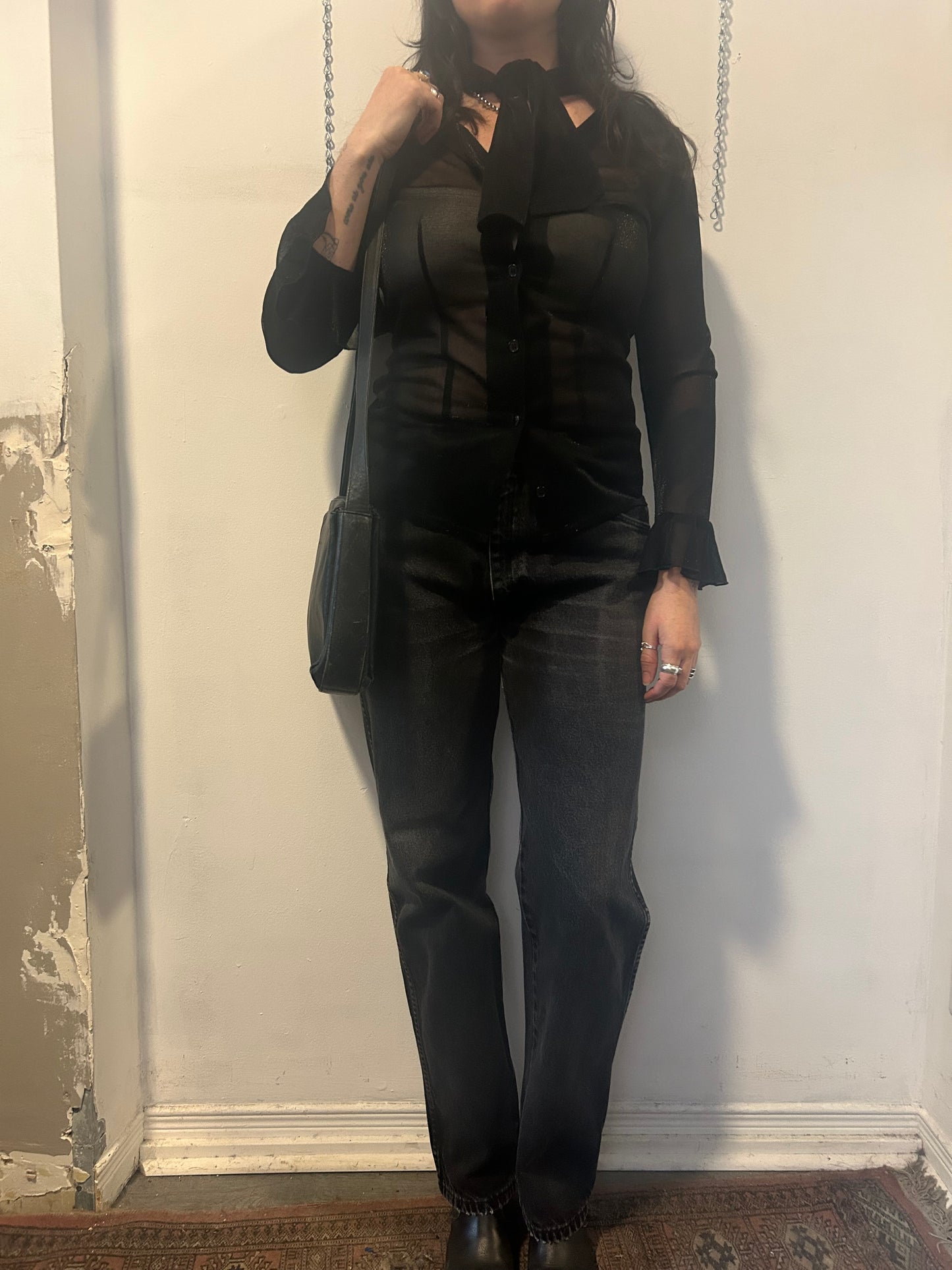 90’s Vintage Faded Black Straight Leg Jeans / 34 Waist