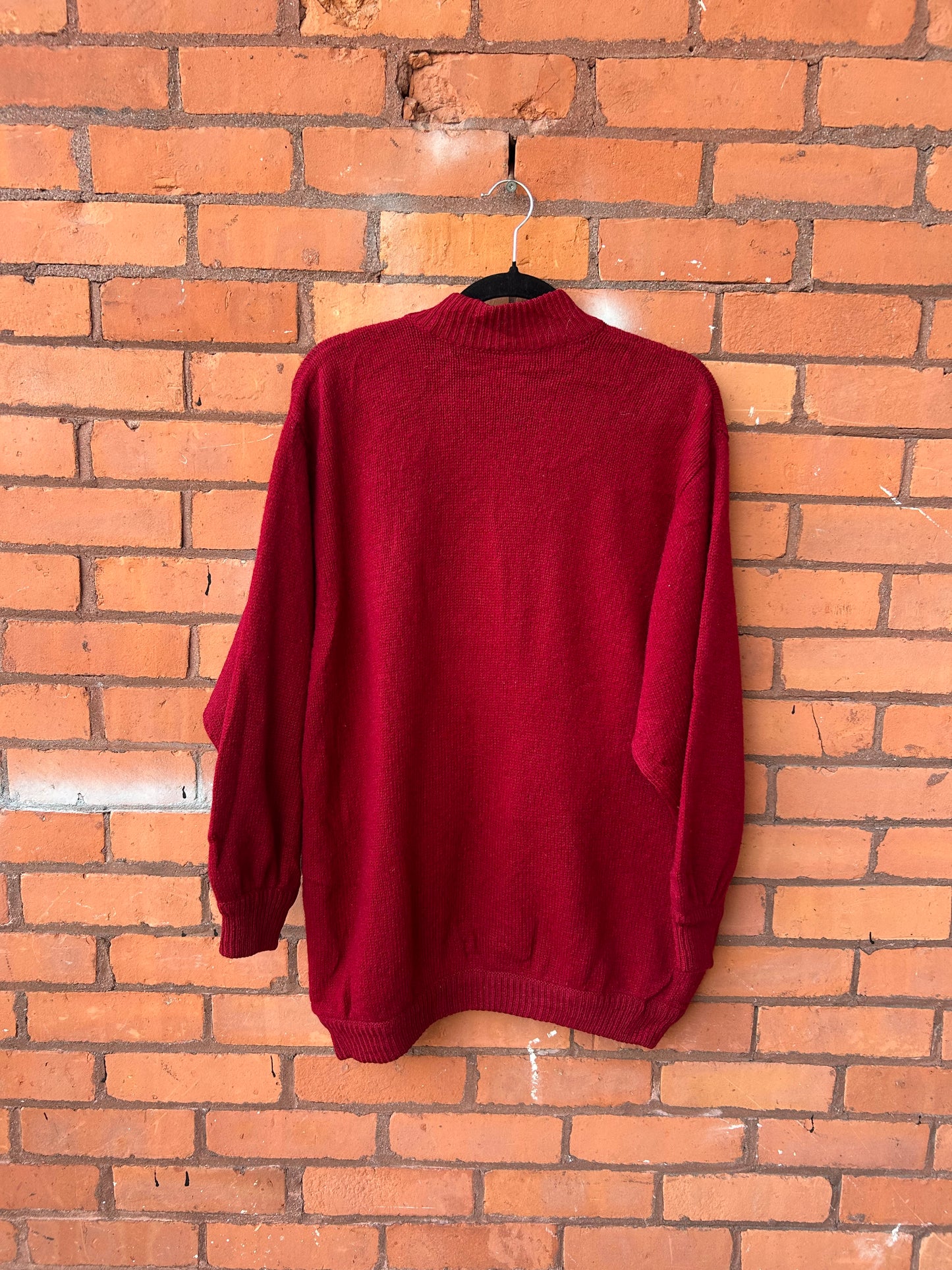 90’s Vintage Deep Red Shetland Wool Cardigan / Size XL