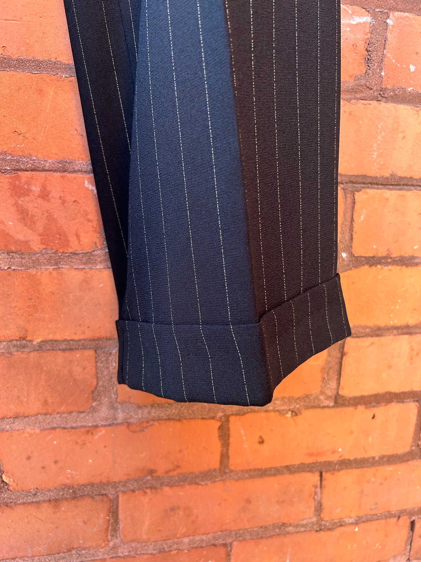 90’s Vintage Black & Gold Pinstripe Trousers / 30 Waist