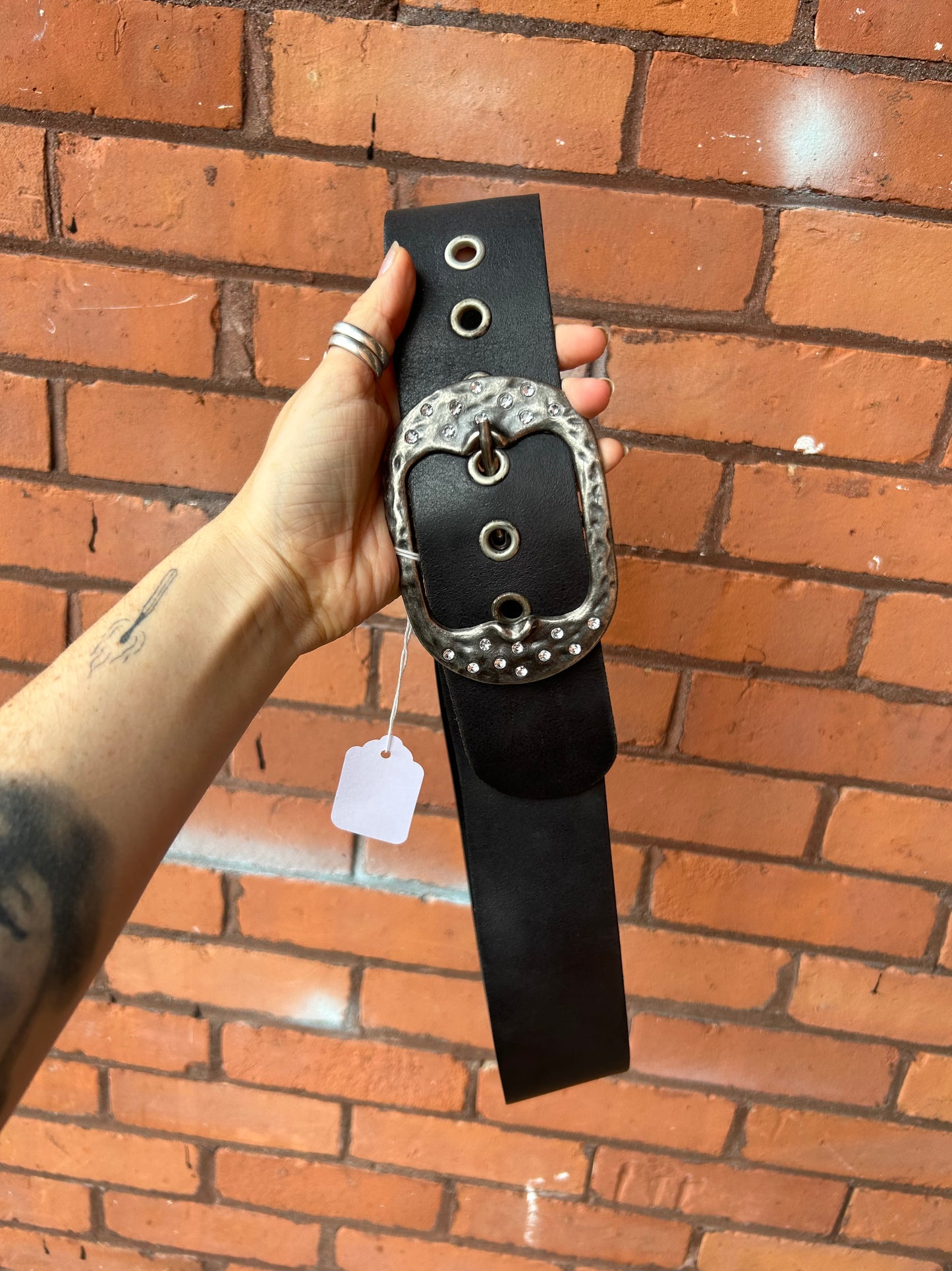 Y2K Vintage Black Leather Chunky Belt / 33-38 Waist