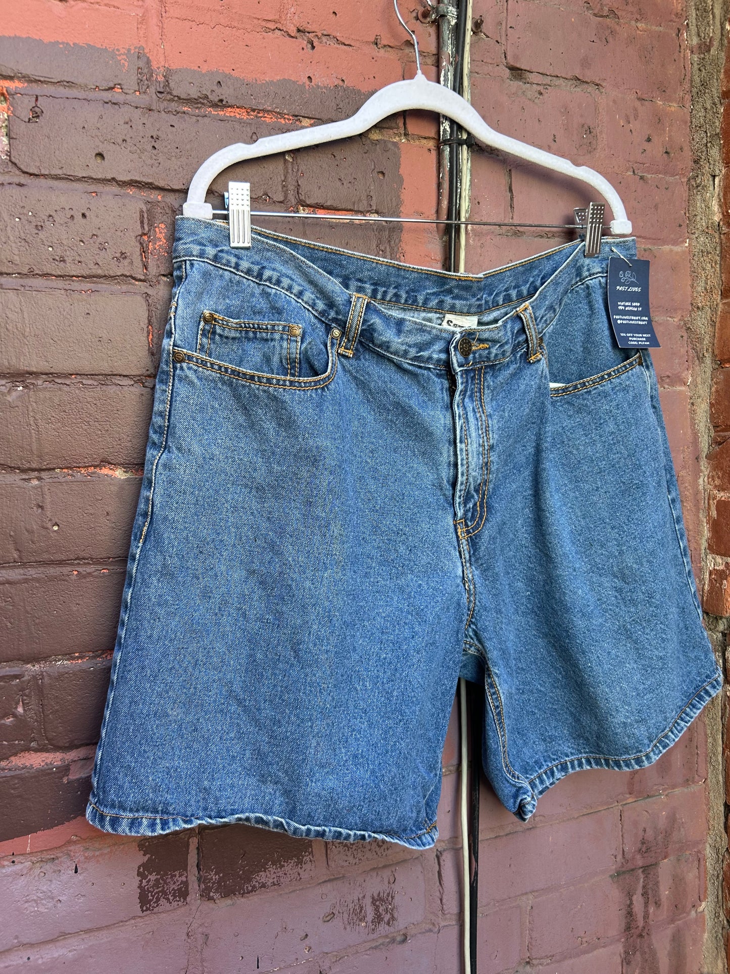 90’s Vintage Blue Mid Length Denim Shorts / 38 waist