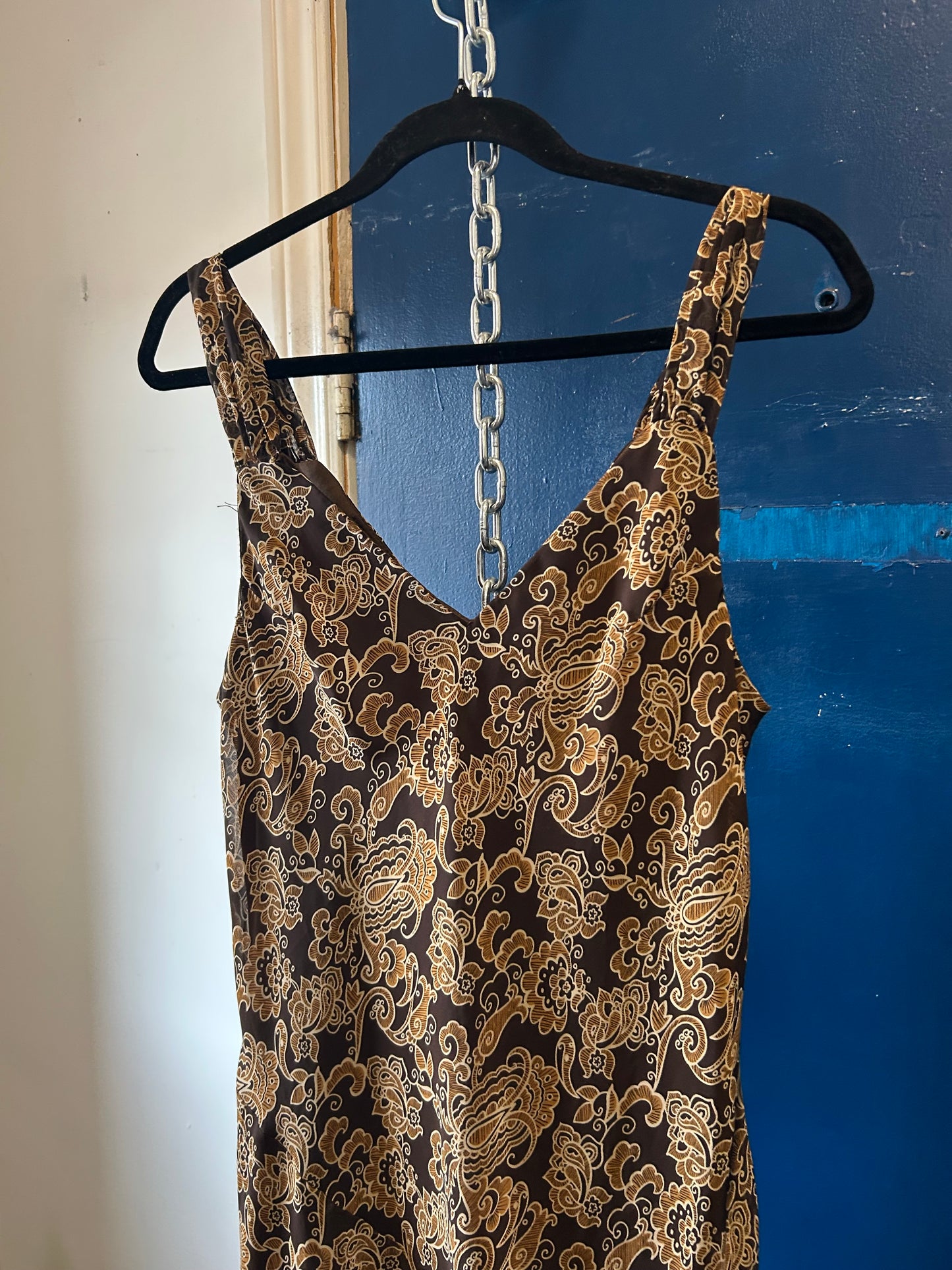 Y2K Vintage Brown Boho Asymmetrical Midi Dress / Size 6