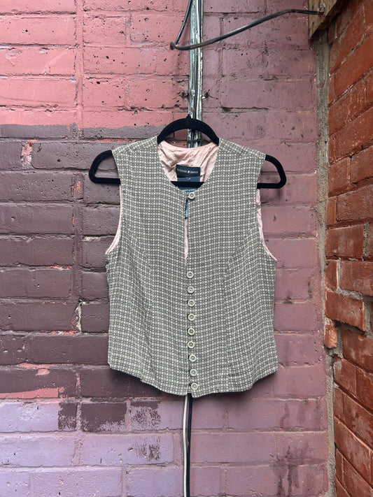 90's Vintage Brown & Beige Keyhole Button Vest / Size L