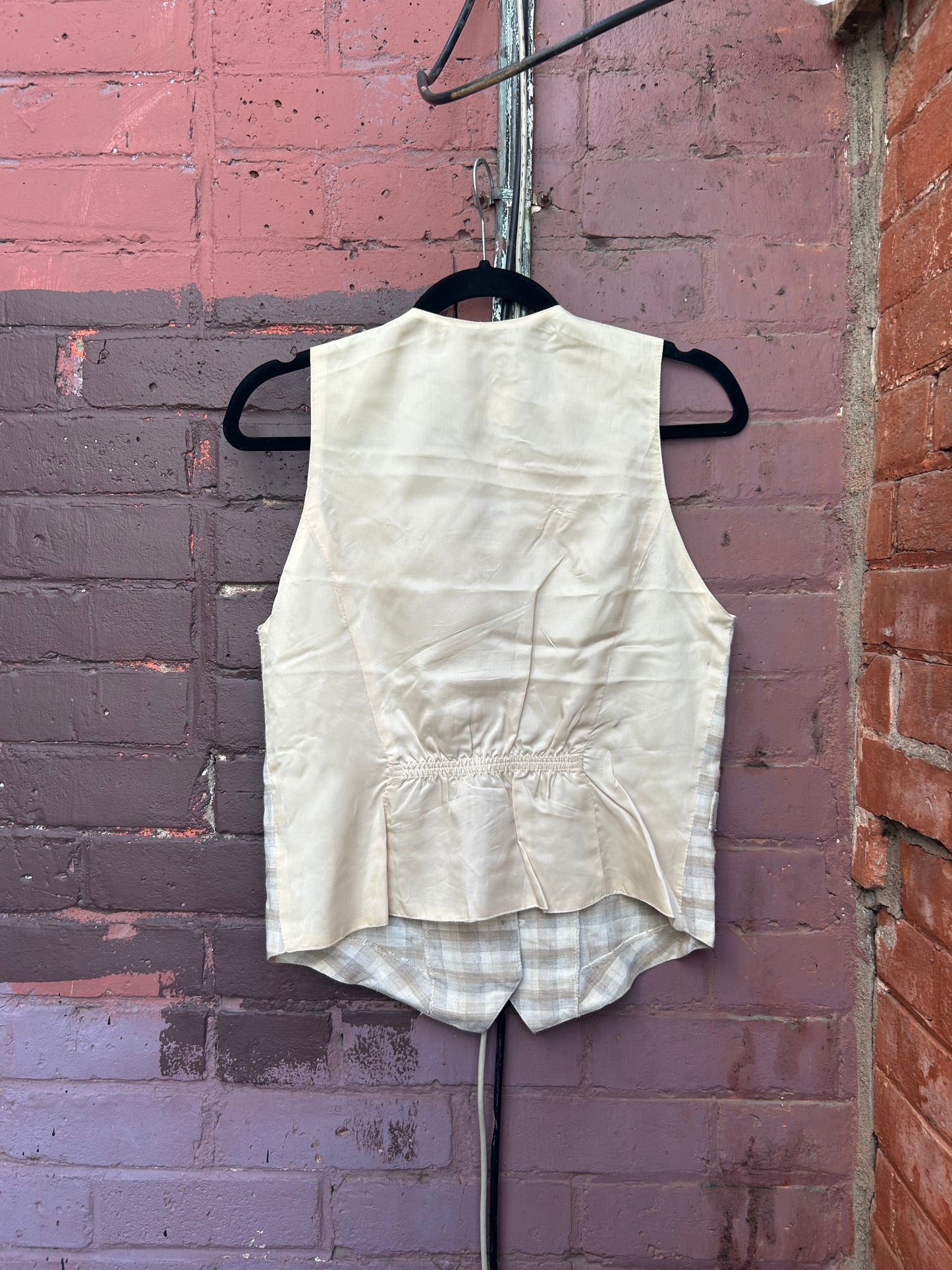 90's Vintage Beige & Cream Plaid Vest / Size S
