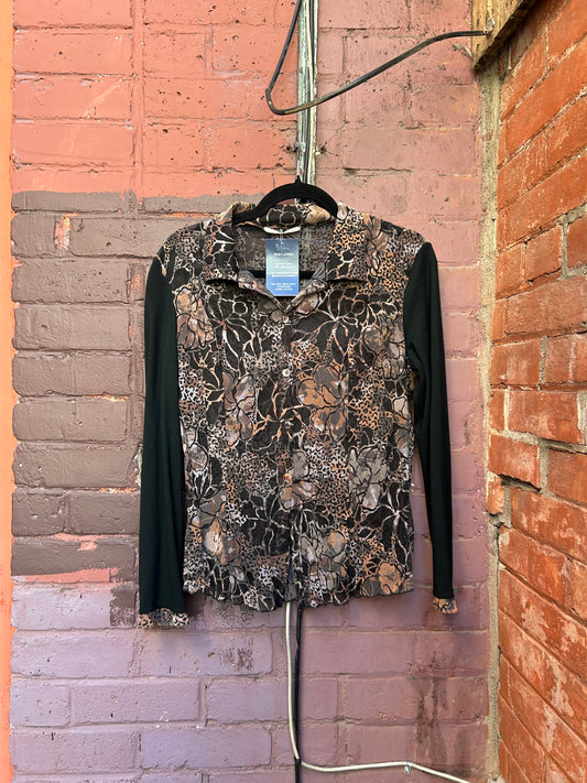 90’s Vintage Brown & Black Mesh Blouse / Size S