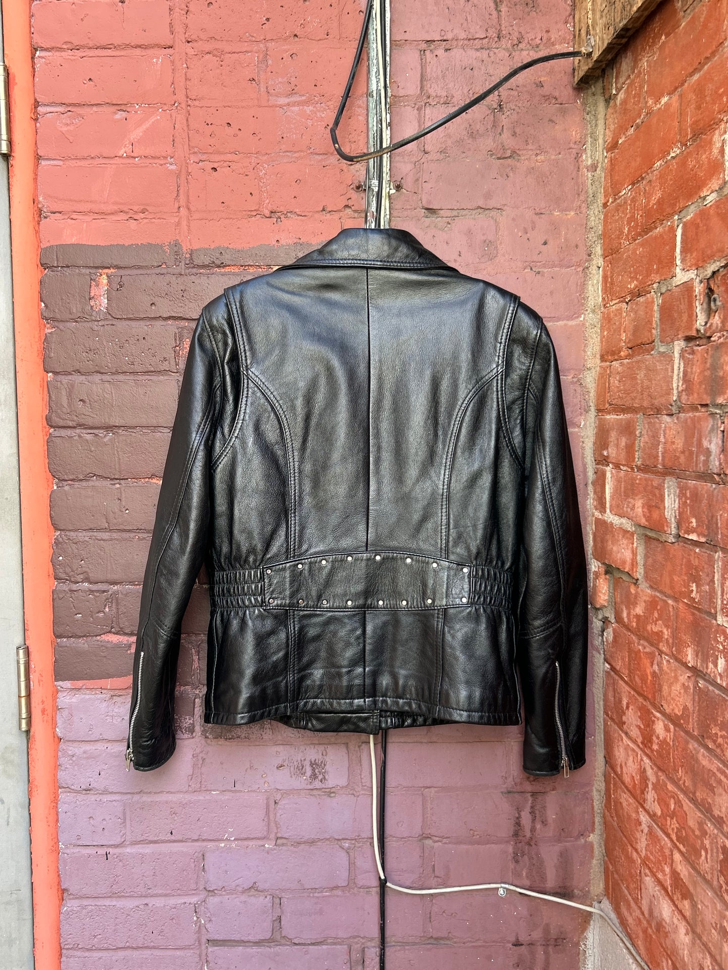 90’s Vintage Black Leather Stud Moto Jacket / Size M